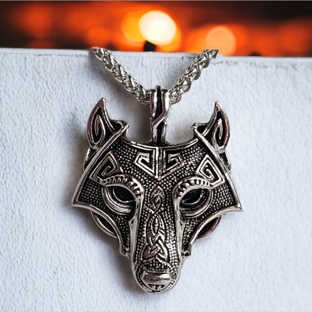 Nordic Viking Fenrir Wolf Head Stainless Steel Pendant Men's Necklace Norse NEW